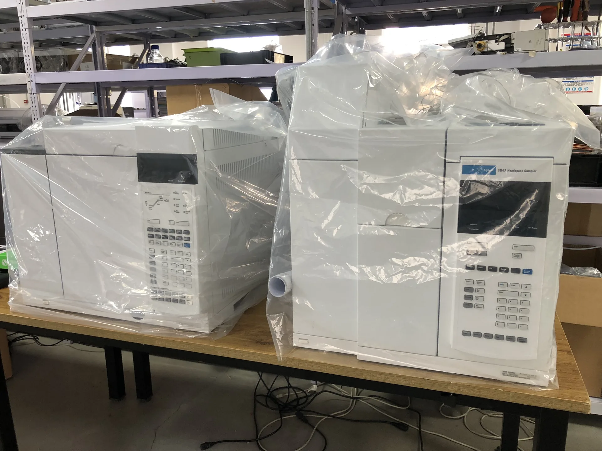 Refurbished Agilent 7890A GC-FID with 7697A Headspace Sampler wrapped for shipment